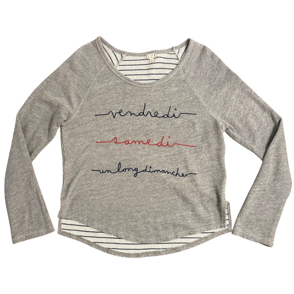t. la French Embroidery Sweatshirt Weekend Anthropologie Gray Small Petite